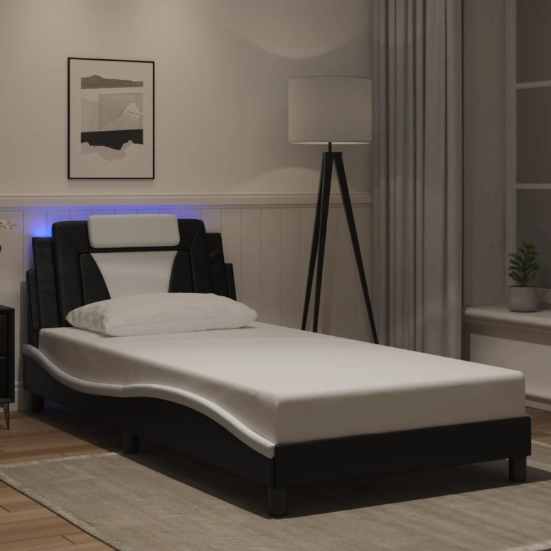 Cadre de lit avec LED sans matelas noir et blanc 100x200 cm 