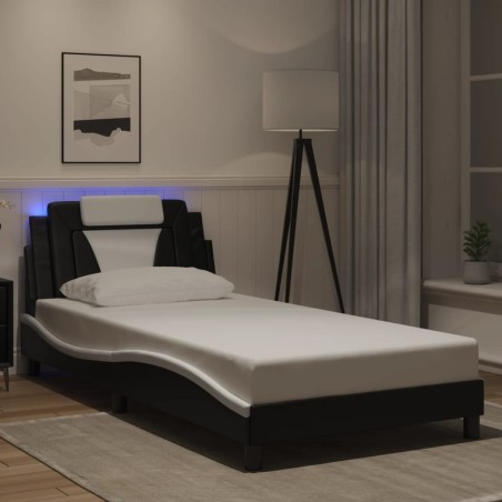 Cadre de lit avec LED sans matelas noir et blanc 100x200 cm 