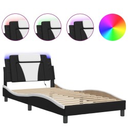 Cadre de lit avec LED sans matelas noir et blanc 100x200 cm 