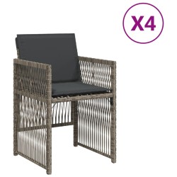 Chaises de jardin avec coussins lot de 4 gris résine tressée 