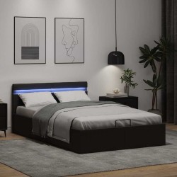 Cadre de lit à rangement hydraulique sans matelas avec LED noir  