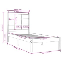 Cadre de lit sans matelas 75x190 cm bois massif 