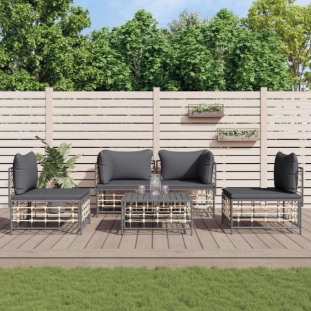 Salon de jardin 5 pcs avec coussins anthracite résine tressée 