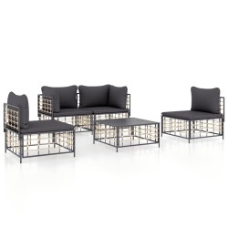 Salon de jardin 5 pcs avec coussins anthracite résine tressée 