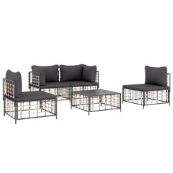 Salon de jardin 5 pcs avec coussins anthracite résine tressée 