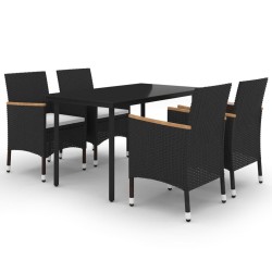 Ensemble à manger de jardin coussins 5 pcs Résine tressée Verre 