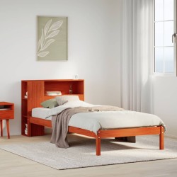 Lit bibliothèque sans matelas cire marron 90x200 cm pin massif 