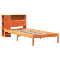 Lit bibliothèque sans matelas cire marron 90x200 cm pin massif 