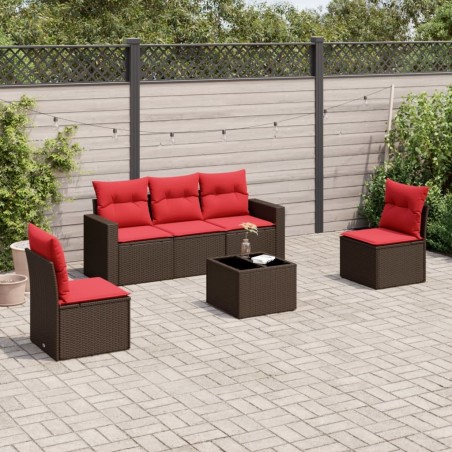 Salon de jardin 6 pcs avec coussins marron résine tressée 