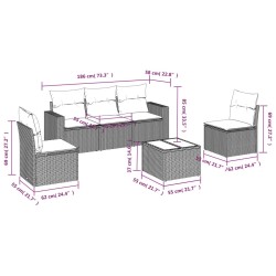 Salon de jardin 6 pcs avec coussins marron résine tressée 