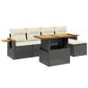 Salon de jardin 6 pcs avec coussins noir résine tressée 