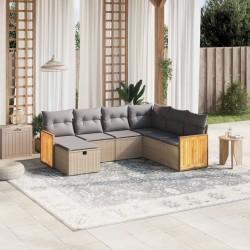 Salon de jardin avec coussins 7pcs mélange beige résine tressée 