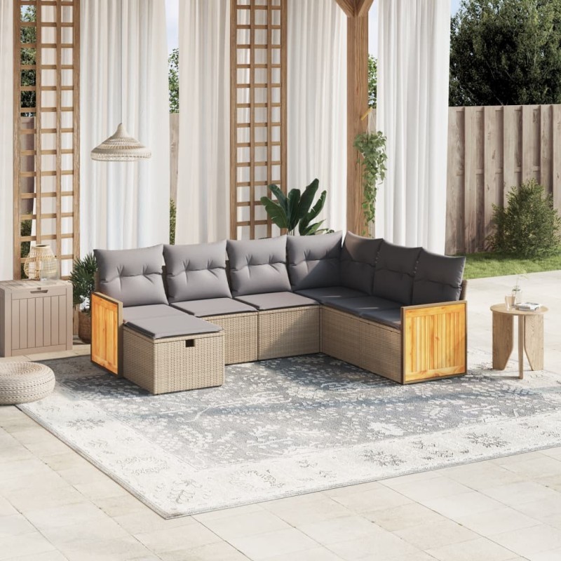 Salon de jardin avec coussins 7pcs mélange beige résine tressée 