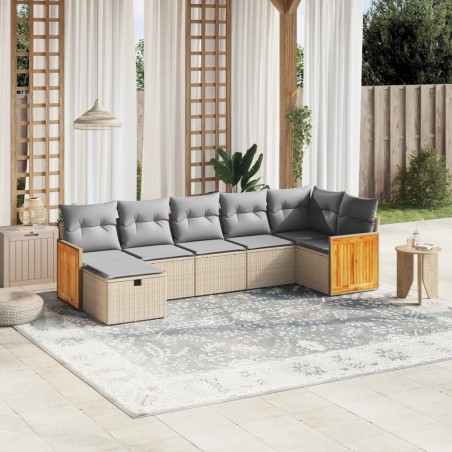 Salon de jardin avec coussins 7pcs mélange beige résine tressée 