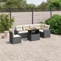 Salon de jardin 7 pcs avec coussins noir résine tressée 