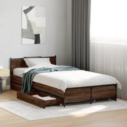 Cadre de lit avec tiroirs sans matelas chêne marron 75x190 cm 
