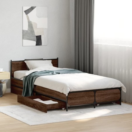 Cadre de lit avec tiroirs sans matelas chêne marron 75x190 cm 
