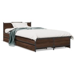 Cadre de lit avec tiroirs sans matelas chêne marron 75x190 cm 