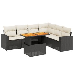 Salon de jardin 7 pcs avec coussins noir résine tressée 