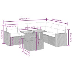 Salon de jardin 7 pcs avec coussins noir résine tressée 