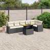 Salon de jardin 7 pcs avec coussins noir résine tressée 