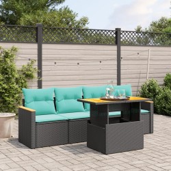 Salon de jardin 5 pcs avec coussins noir résine tressée 