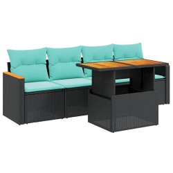 Salon de jardin 5 pcs avec coussins noir résine tressée 