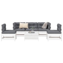 Salon de jardin 6 pcs blanc bois de pin massif 