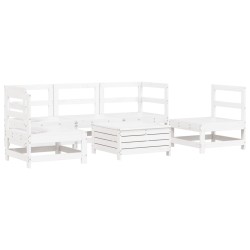 Salon de jardin 6 pcs blanc bois de pin massif 