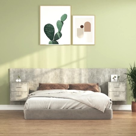 Tête de lit avec armoires Gris béton Bois d'ingénierie 