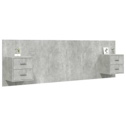 Tête de lit avec armoires Gris béton Bois d'ingénierie 