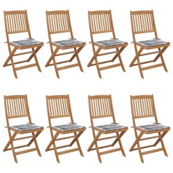 Chaises pliables de jardin lot de 8 avec coussins Bois d'acacia 