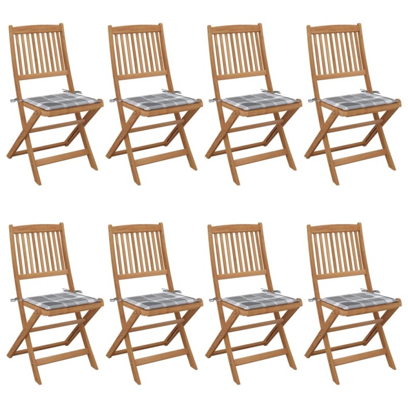 Chaises pliables de jardin lot de 8 avec coussins Bois d'acacia 