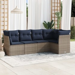 Salon de jardin 5 pcs avec coussins gris résine tressée 