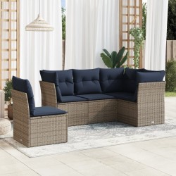 Salon de jardin 5 pcs avec coussins gris résine tressée 