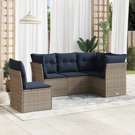 Salon de jardin 5 pcs avec coussins gris résine tressée 