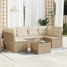Salon de jardin avec coussins 7 pcs beige résine tressée 