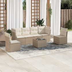 Salon de jardin avec coussins 7 pcs beige résine tressée 