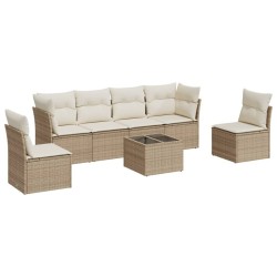 Salon de jardin avec coussins 7 pcs beige résine tressée 