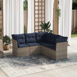 Salon de jardin 5 pcs avec coussins gris résine tressée 