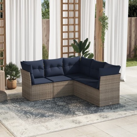 Salon de jardin 5 pcs avec coussins gris résine tressée 