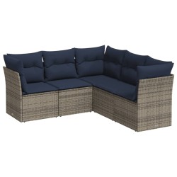 Salon de jardin 5 pcs avec coussins gris résine tressée 