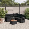 Salon de jardin 6 pcs avec coussins noir résine tressée 