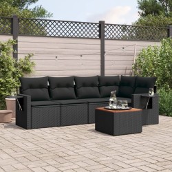 Salon de jardin 6 pcs avec coussins noir résine tressée 