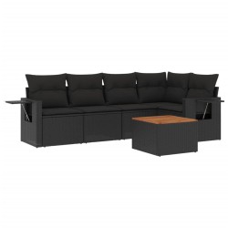 Salon de jardin 6 pcs avec coussins noir résine tressée 