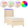 Sommier à lattes de lit matelas et LED Crème 80x200cm Tissu 