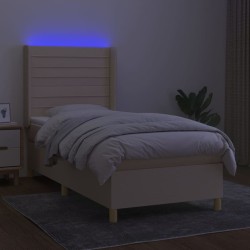 Sommier à lattes de lit matelas et LED Crème 80x200cm Tissu 