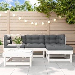 Salon de jardin 5 pcs avec coussins blanc bois massif 