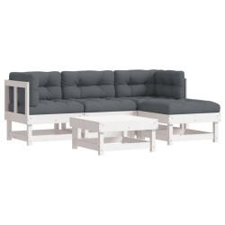 Salon de jardin 5 pcs avec coussins blanc bois massif 