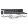 Salon de jardin 5 pcs avec coussins blanc bois massif 